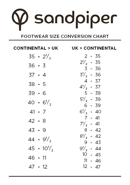 Lover Sammenligning arbejder Wide Fit Shoes Size Table | Sandpiper Shoes